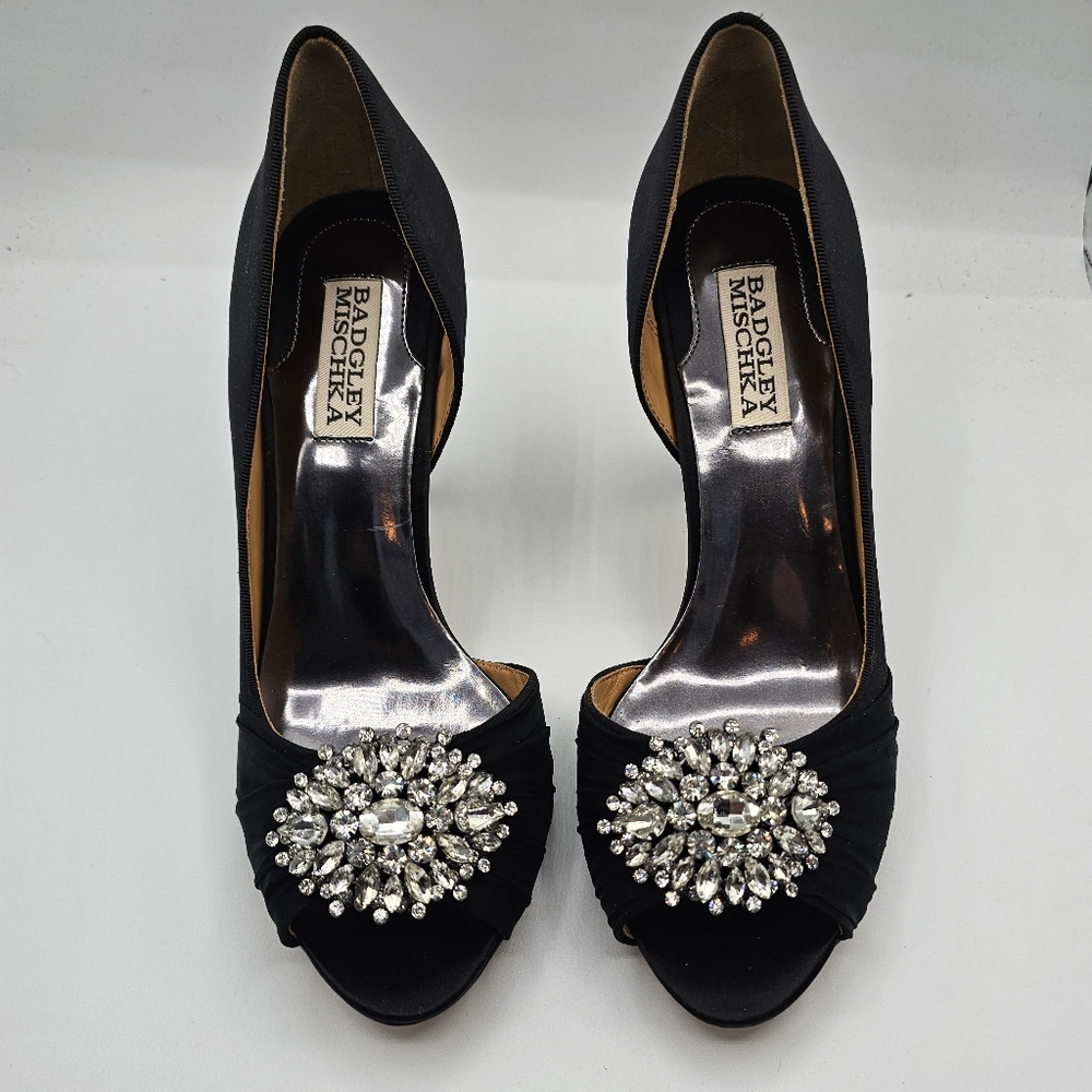 Badgley Mischka Black Heels with Silver Embellishments